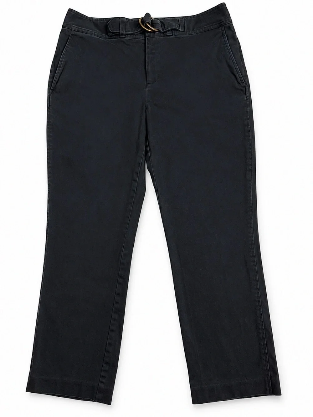 Lauren Ralph Lauren Black Cropped Pants Size 10 Belted Stretch Cotton Preppy
